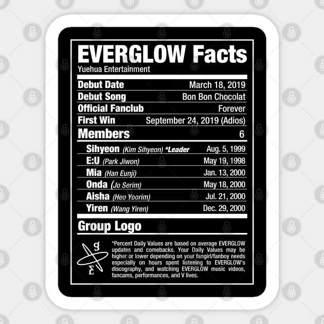 EVERGLOW Kpop Nutritional Facts 2 Sticker by skeletonvenus